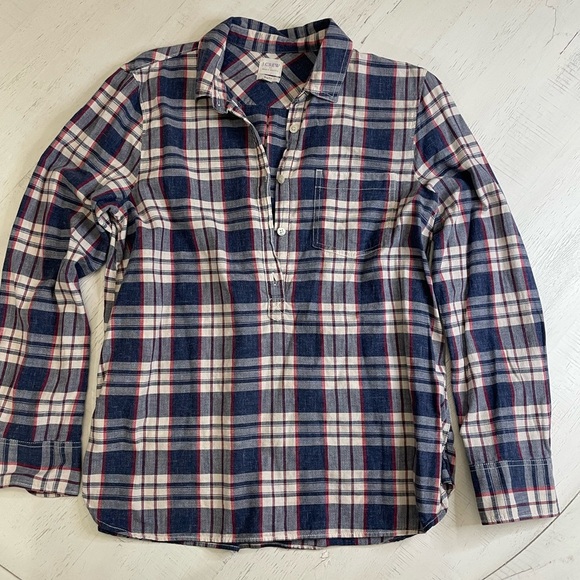 J. Crew Other - J. Crew Twill Plaid Shirt Blue 3/4 Button Youth Size Medium